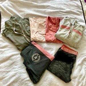 ABERCROMBIE Fitch Pink Grey Mesh Gym Run Workout Leggings Clothes Lot M
